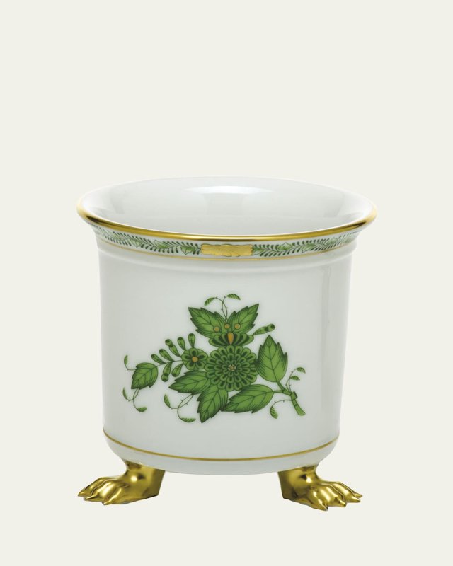 Chinese Bouquet Green Mini Cachepot wFeet